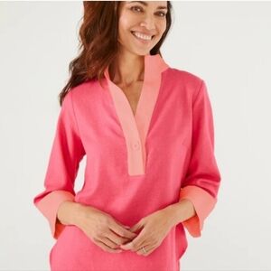 Abbey Glass Effie Blouse In Pink Linen NWT